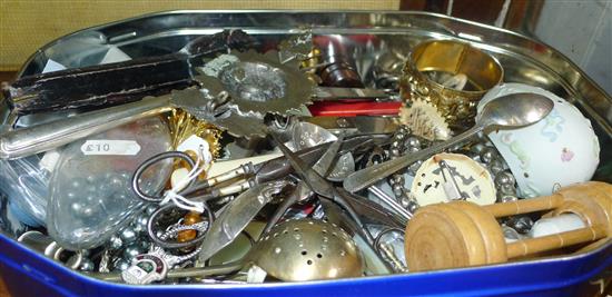 Box of misc costume, napkin ring, pipes etc